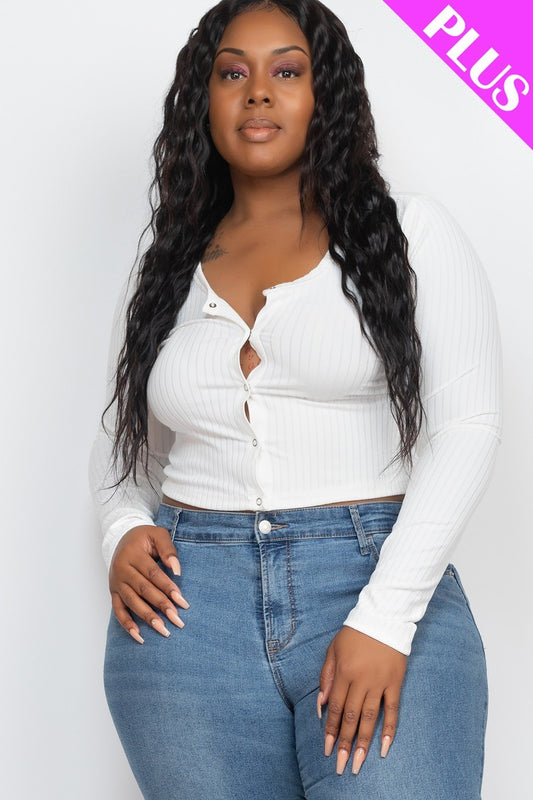 Plus Size Button Up Cropped Top