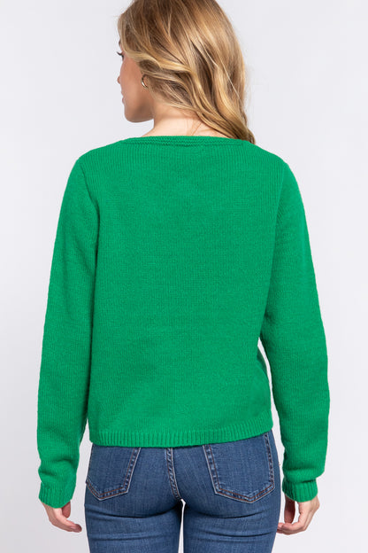 Long Slv X Strap V-neck Sweater