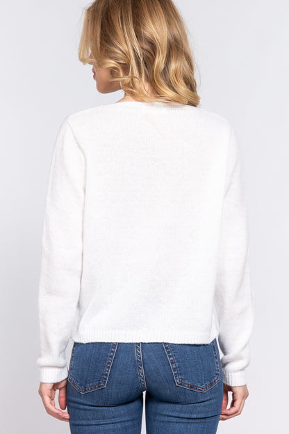 Long Slv X Strap V-neck Sweater